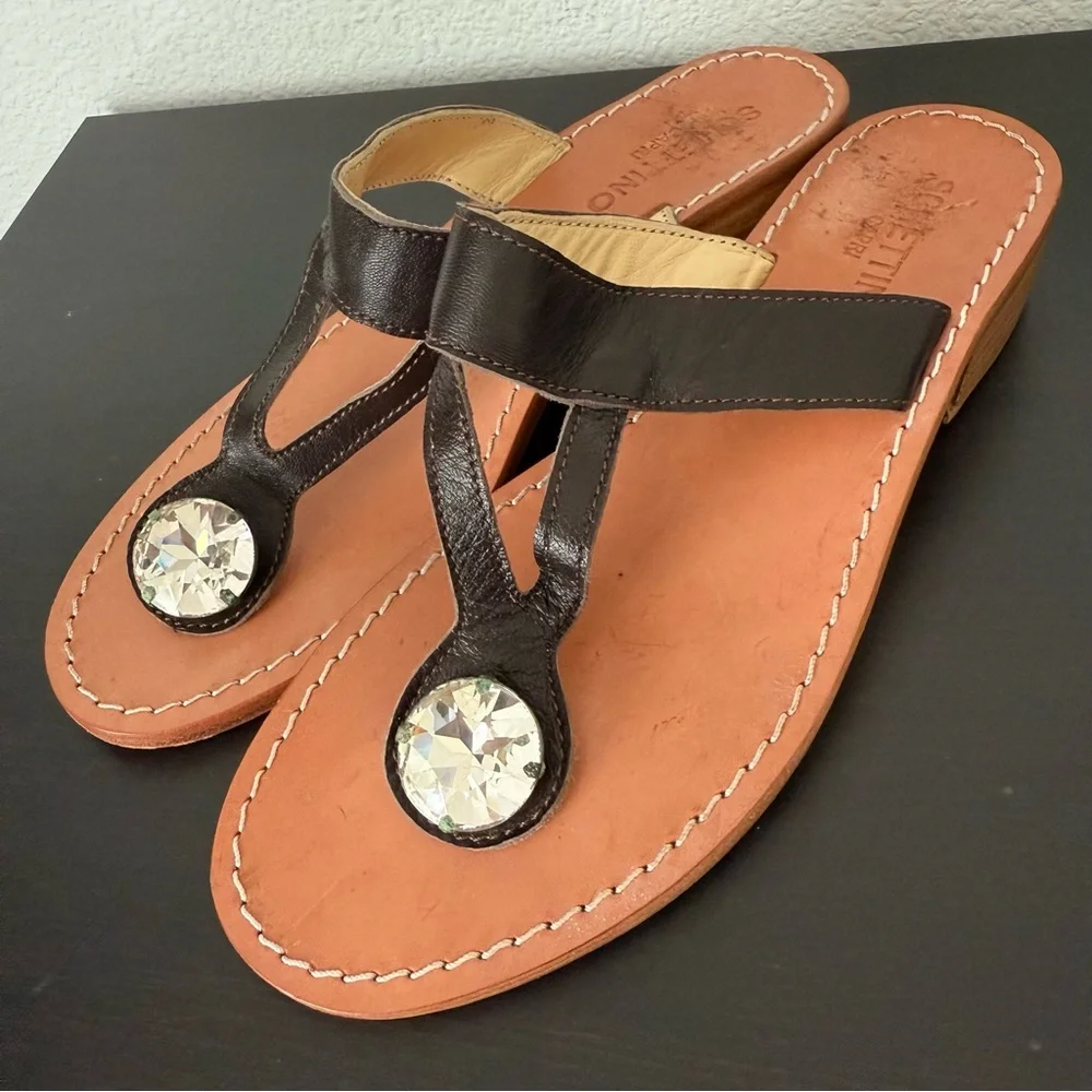 SCHETTINO DI CAPRI Leather Sandals Embellished with Crystal
